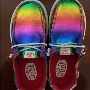 Hey Dude Red and Pink Moccasins Vibrant Design
